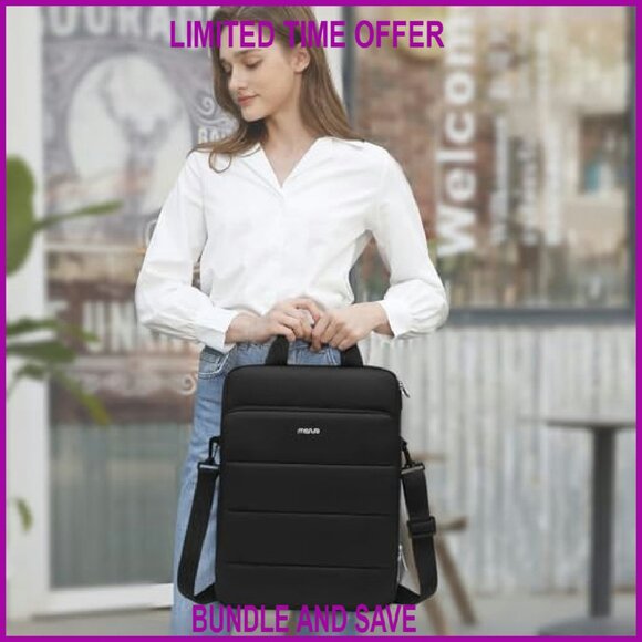 Vertical Laptop Shoulder Bag 15.6 Inch Padded Double Layer Messenger - Picture 3 of 8